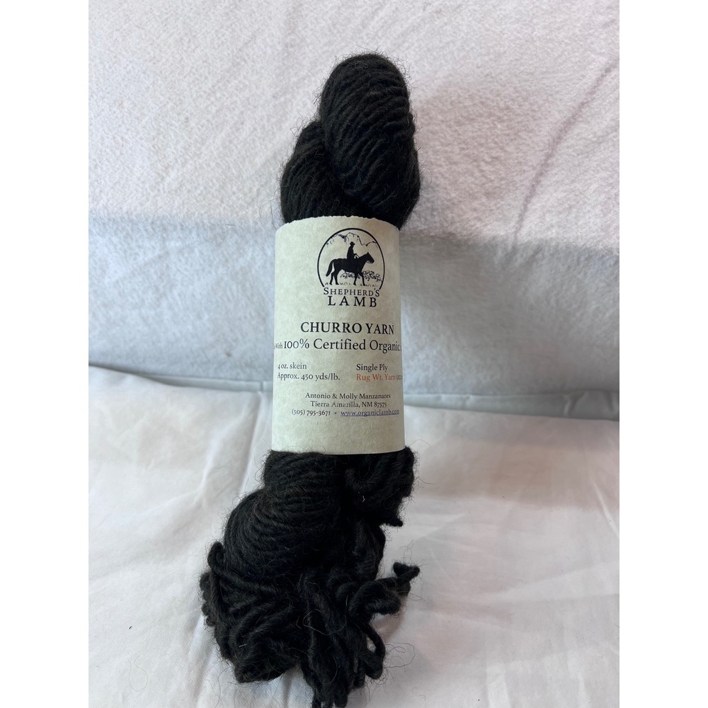 Shepherd's‎ Lamb Churro Yarn 100% Organic Wool Single Ply Rug Wt Black 4oz Skein